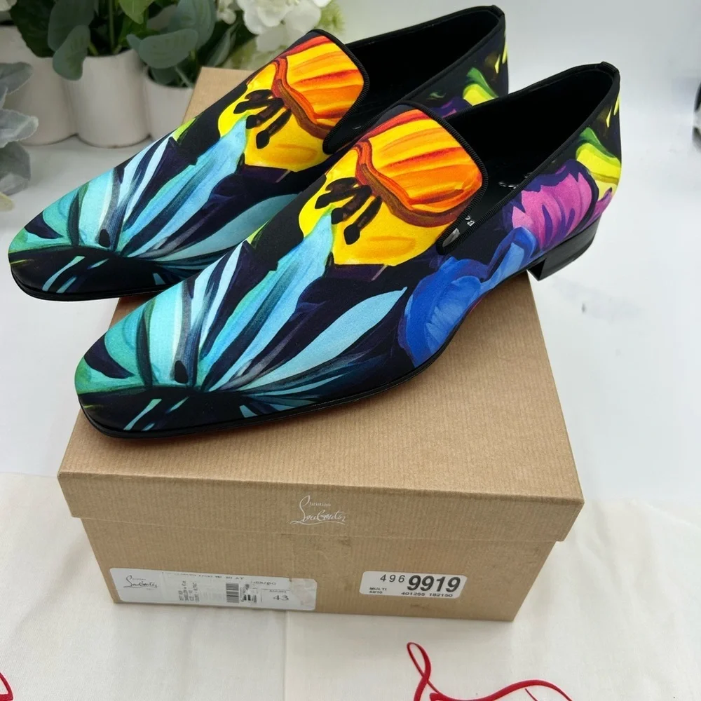 Men's Christian Louboutin, dandy, chick satin loafers multicolor floral size 43